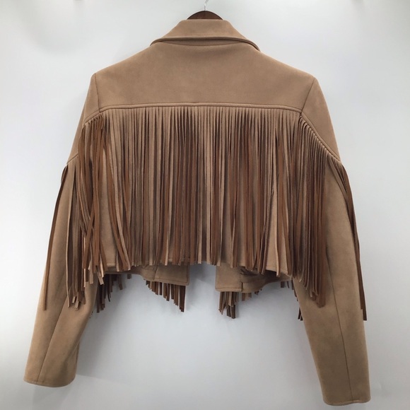 Altar'd State Camel Fringe Faux Suede Cropped Blazer - Picture 3 of 9